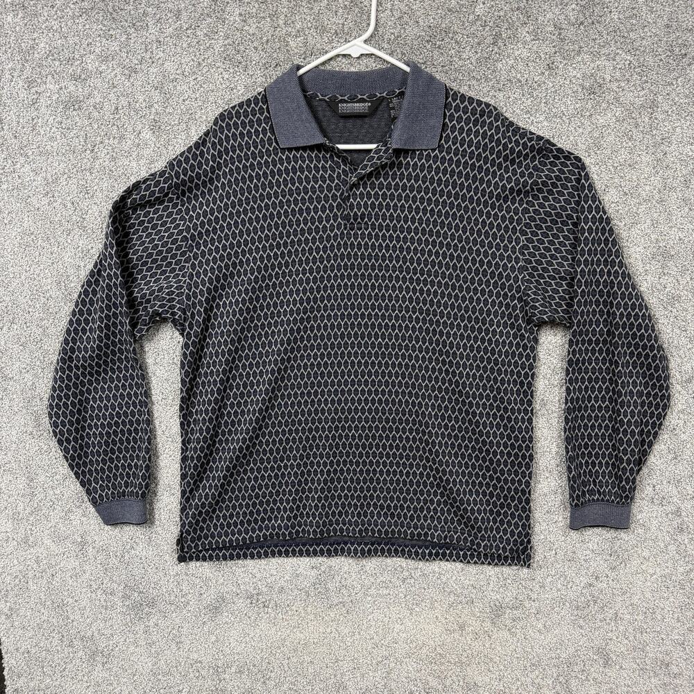 Vtg 90s Knightsbridge Polo Shirt Mens L Blue Gray Geometric Grandpacore Eclectic